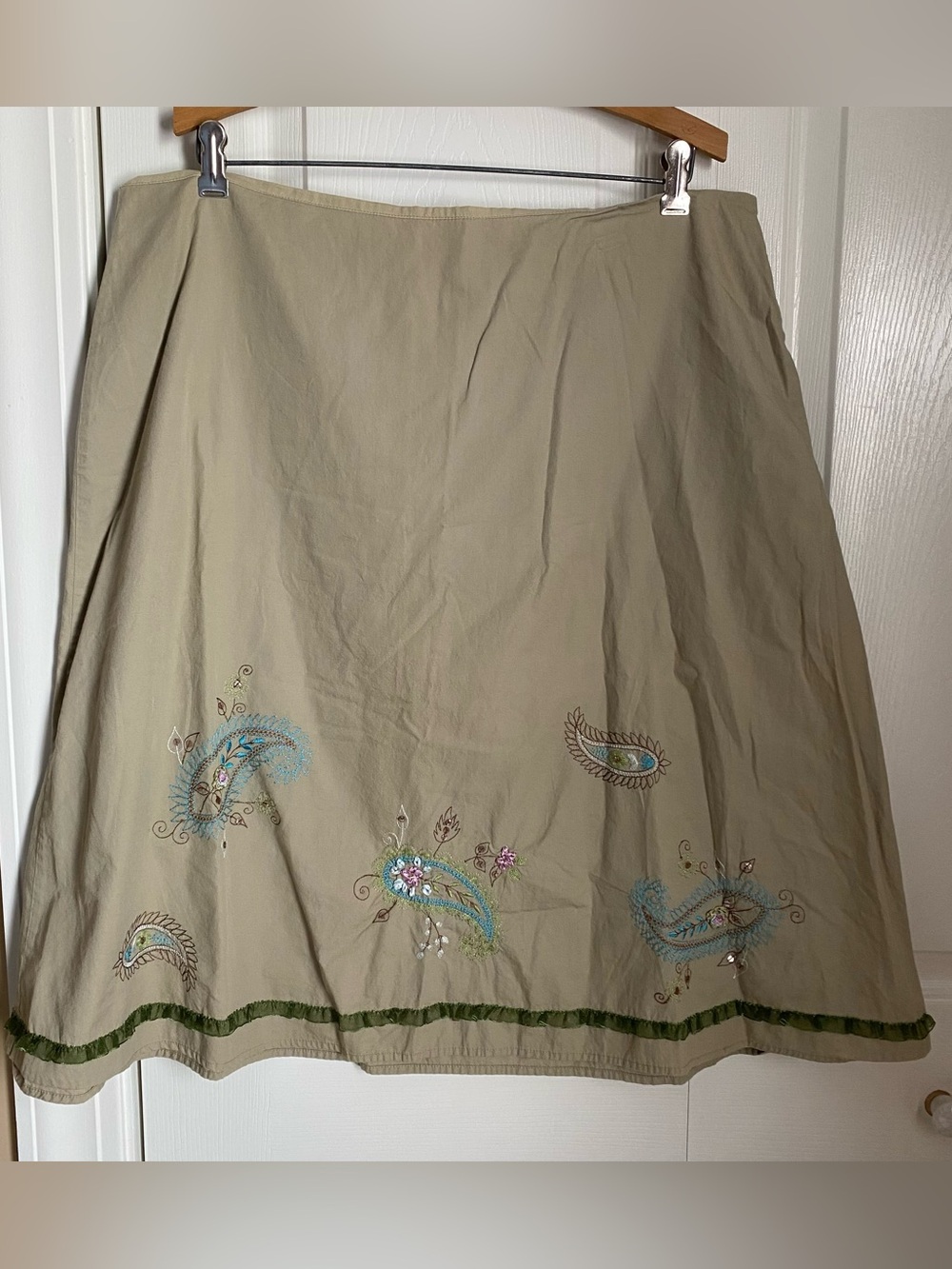 Vintage Lightweight Cotton Floral Paisley Embroidery Midi Skirt 16W Festival